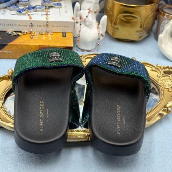 🆕 KURT GEIGER LONDON 🧿 NWOB Brixton Poolslide, Blue Green Crystals - Sz 37 US7 - Picture 12 of 15